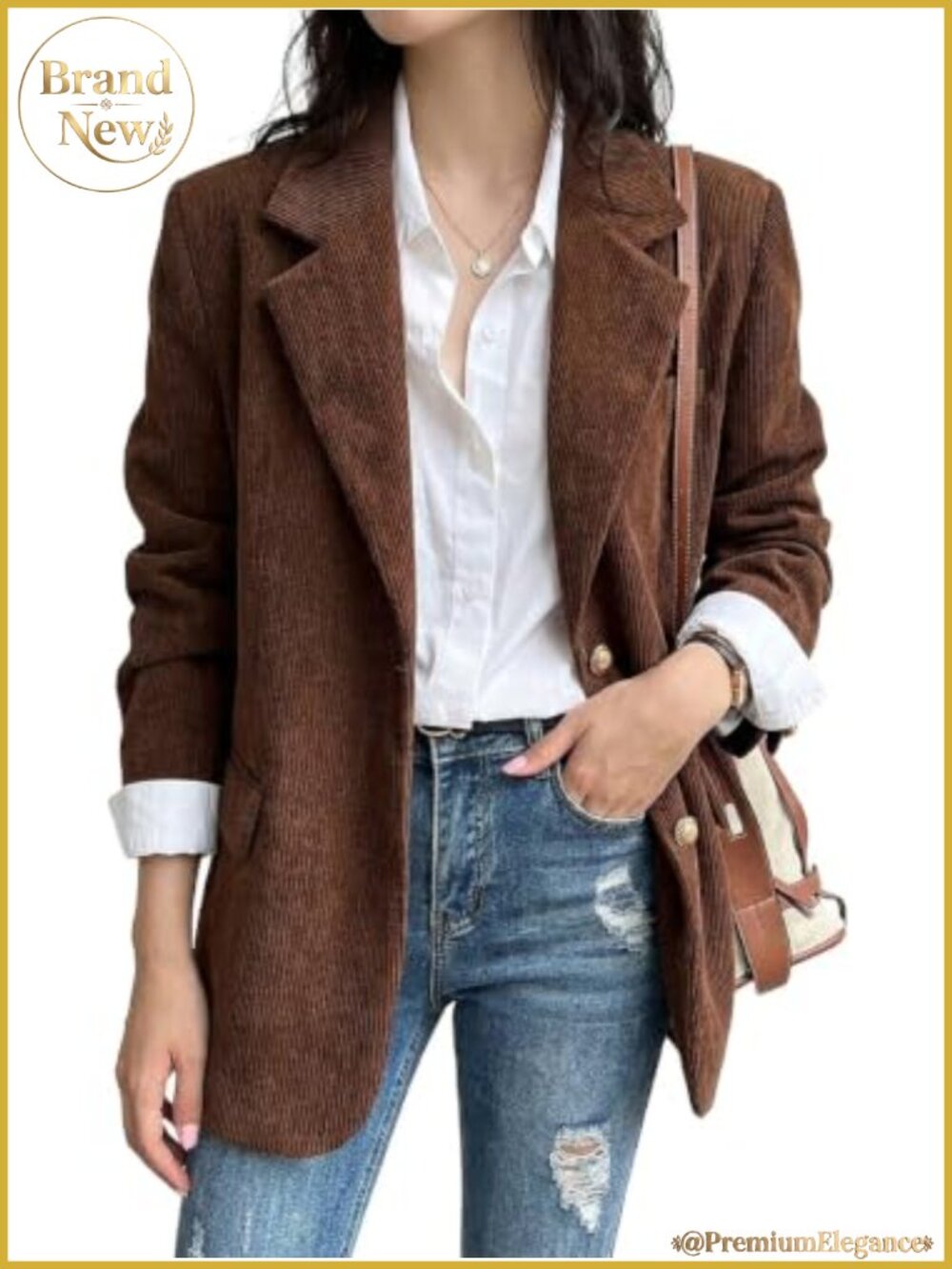 Women's Corduroy Blazer Jacket Casual Oversized Notch Lapel Office Business Work
